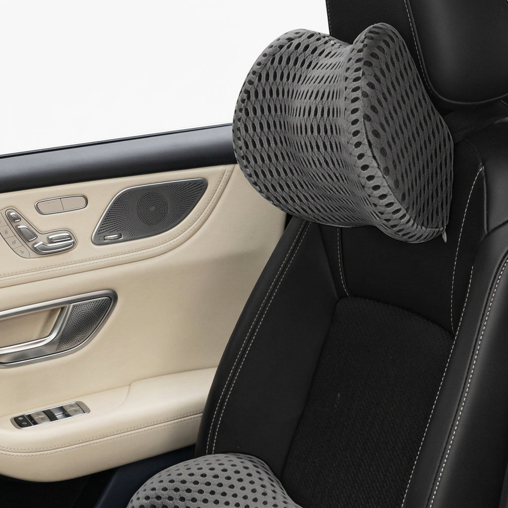 Stitched memory foam car seat cushions with a simple design for a neat and coordinated vehicle interior.
