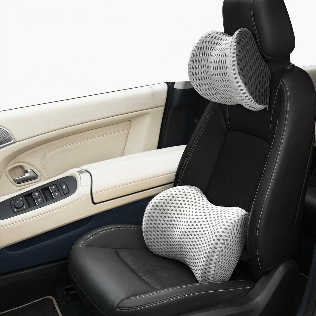 Stitched memory foam car seat cushions with a simple design for a neat and coordinated vehicle interior.