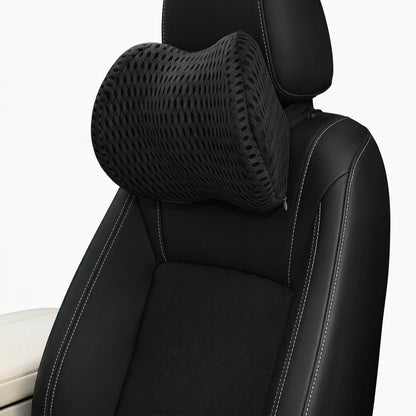 Car headrest and lumbar cushions designed to add padding to vehicle seats during commutes and everyday drives.