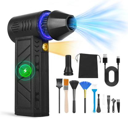 Black rechargeable electric air duster with cordless design for cleaning keyboards, electronics, and tight spaces.