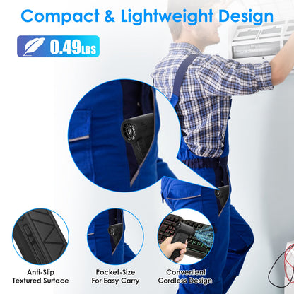 Portable rechargeable air duster for blowing loose dust and debris from car interiors and narrow crevices.