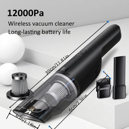 Compact handheld car vacuum for collecting dust, crumbs, and loose debris from vehicle seats and floor mats.