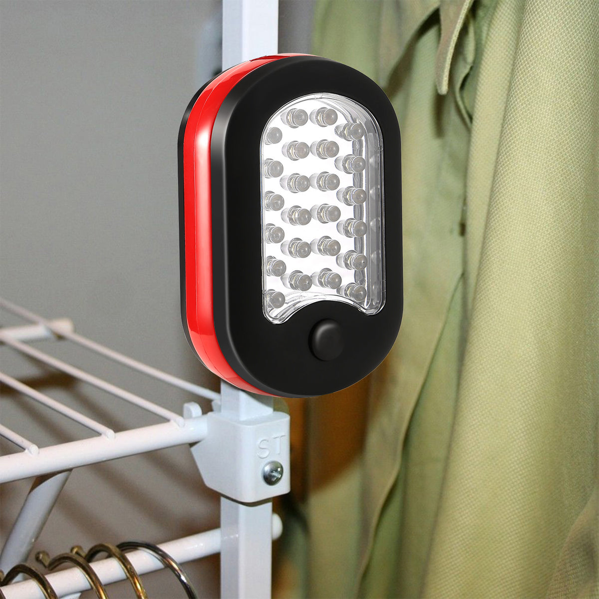 Zelorica compact LED work light with 27 LEDs, two lighting modes, a magnetic back, and a foldable hanging hook for convenient everyday home use.