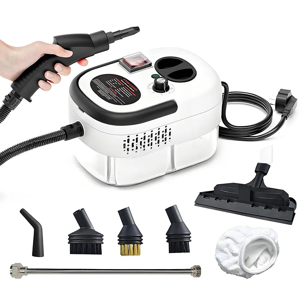 Portable steam cleaning tool designed to reach selected household areas that need extra cleaning attention.