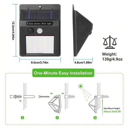 Outdoor solar security light with a built-in rechargeable battery and solar panel for lighting without an external power connection.