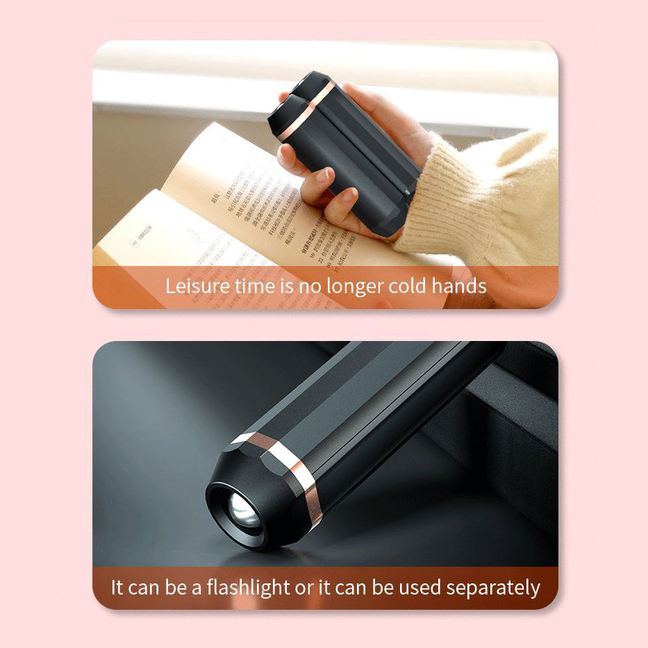 Compact outdoor hand warmers with an integrated flashlight for low-light conditions and chilly weather.