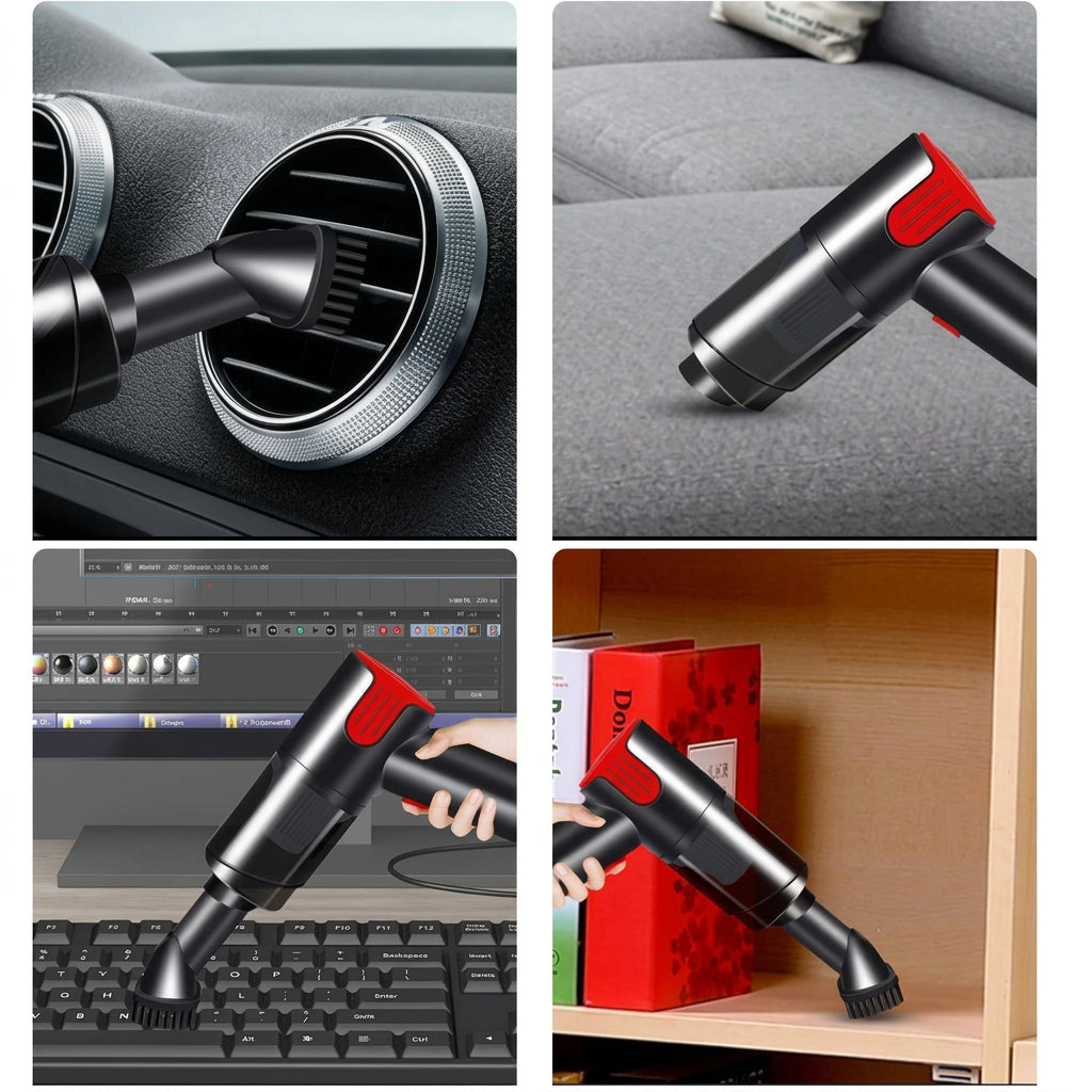 Portable vacuum cleaner for routine car interior maintenance, including cleaning accessible areas around seats and floor mats.