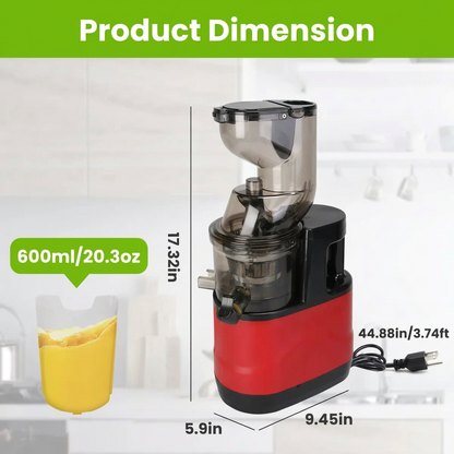 Older woman exploring practical kitchen appliances online, including a compact cold press juicer for preparing homemade fruit and vegetable drinks.