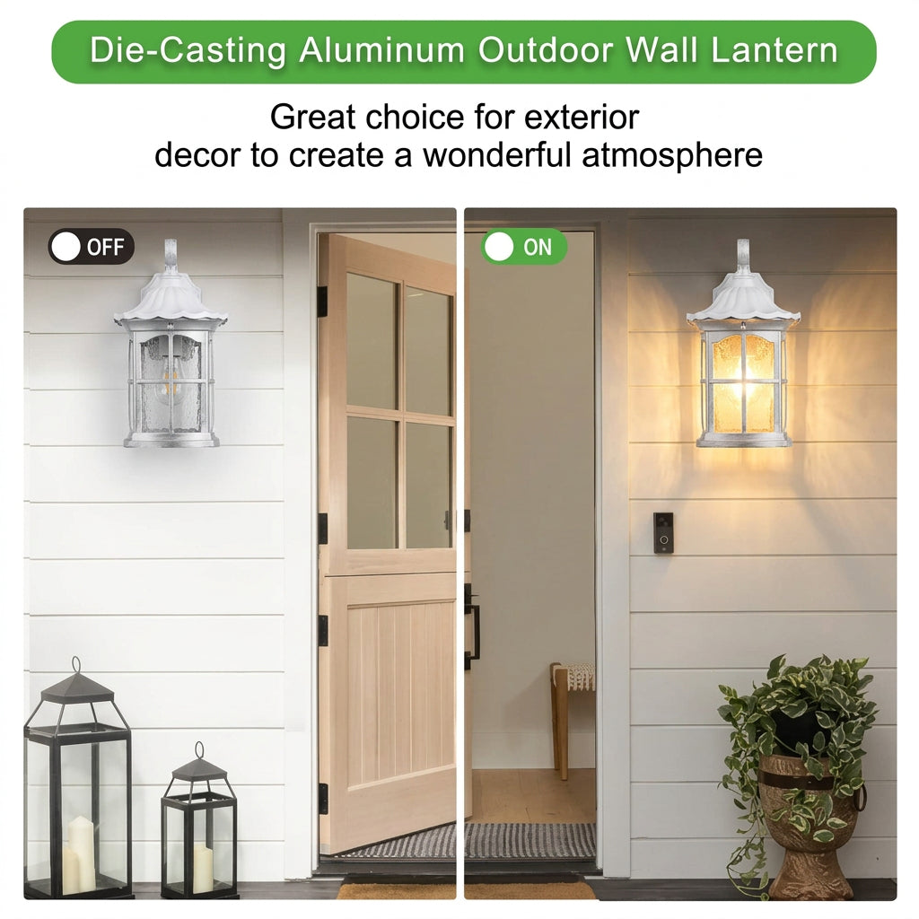 Black vertical outdoor wall sconces with crystal-bubble style shades for a contemporary garage entrance.
