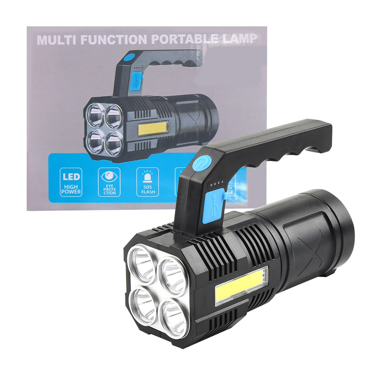 Compact rechargeable LED flashlight for camping, hiking, and outdoor activities that require portable lighting.