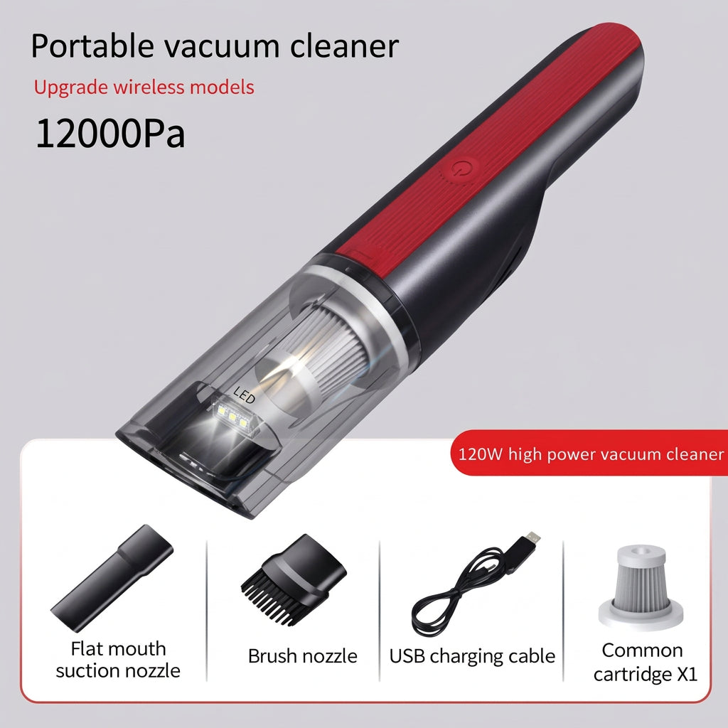 Cordless rechargeable mini vacuum cleaner designed for quick car cleanups without a power cord during use.