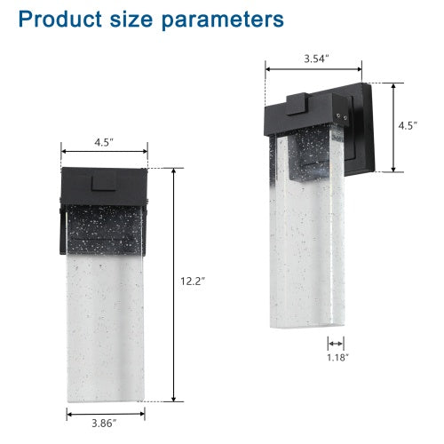 Two-piece set of modern black exterior wall lights for refreshing the look of entryways and outdoor walls.