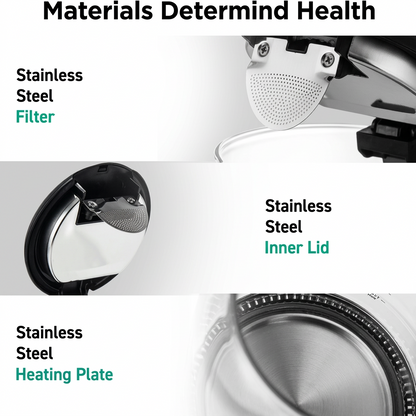 Older woman exploring practical home and kitchen products online, including a glass electric kettle for everyday hot drinks and meal preparation.