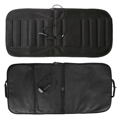 Lightweight black heated seat cushion with a 45W power rating and two temperature settings for vehicle use.
