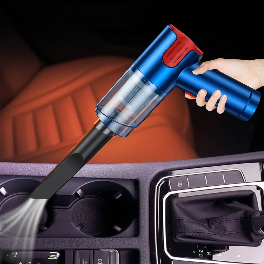 Car vacuum cleaner for collecting loose dust and debris from suitable upholstery and fabric surfaces.