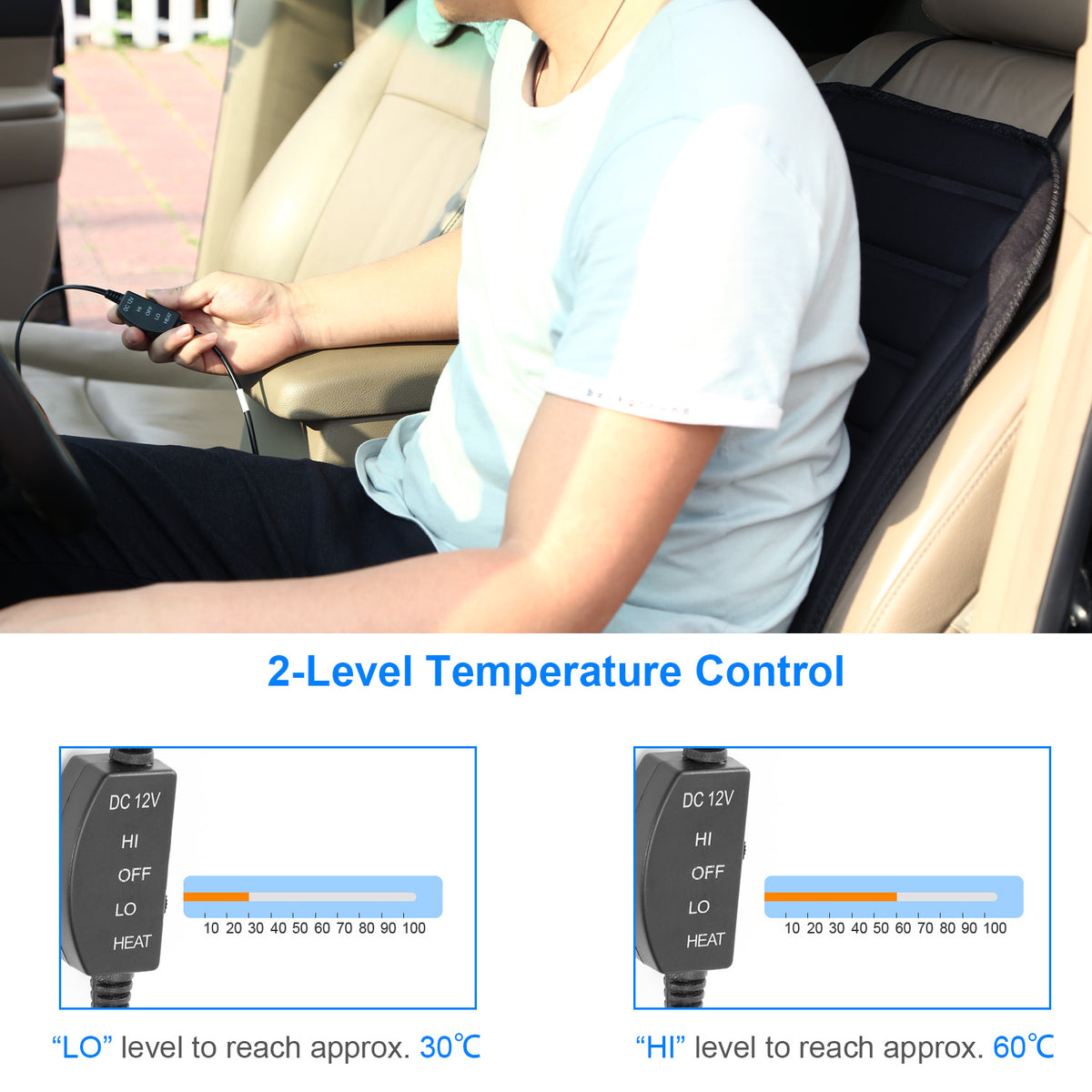 Heated vehicle seat cushion designed to add warmth across the seating area and back during chilly drives.