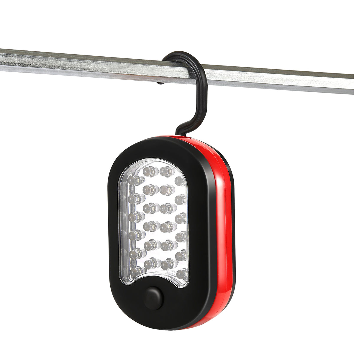 Compact 27-LED work light with magnetic back, 360-degree hanging hook, and two lighting modes for home repairs, closets, garages, and emergency lighting.