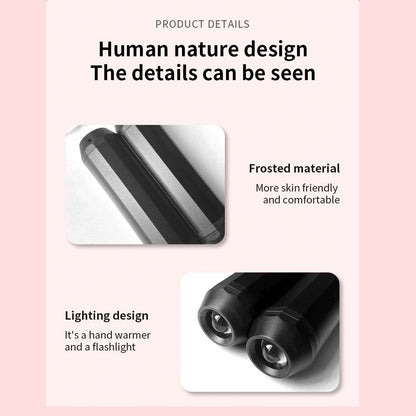 Compact hand warming devices designed to fit in a jacket pocket, backpack, or golf bag.